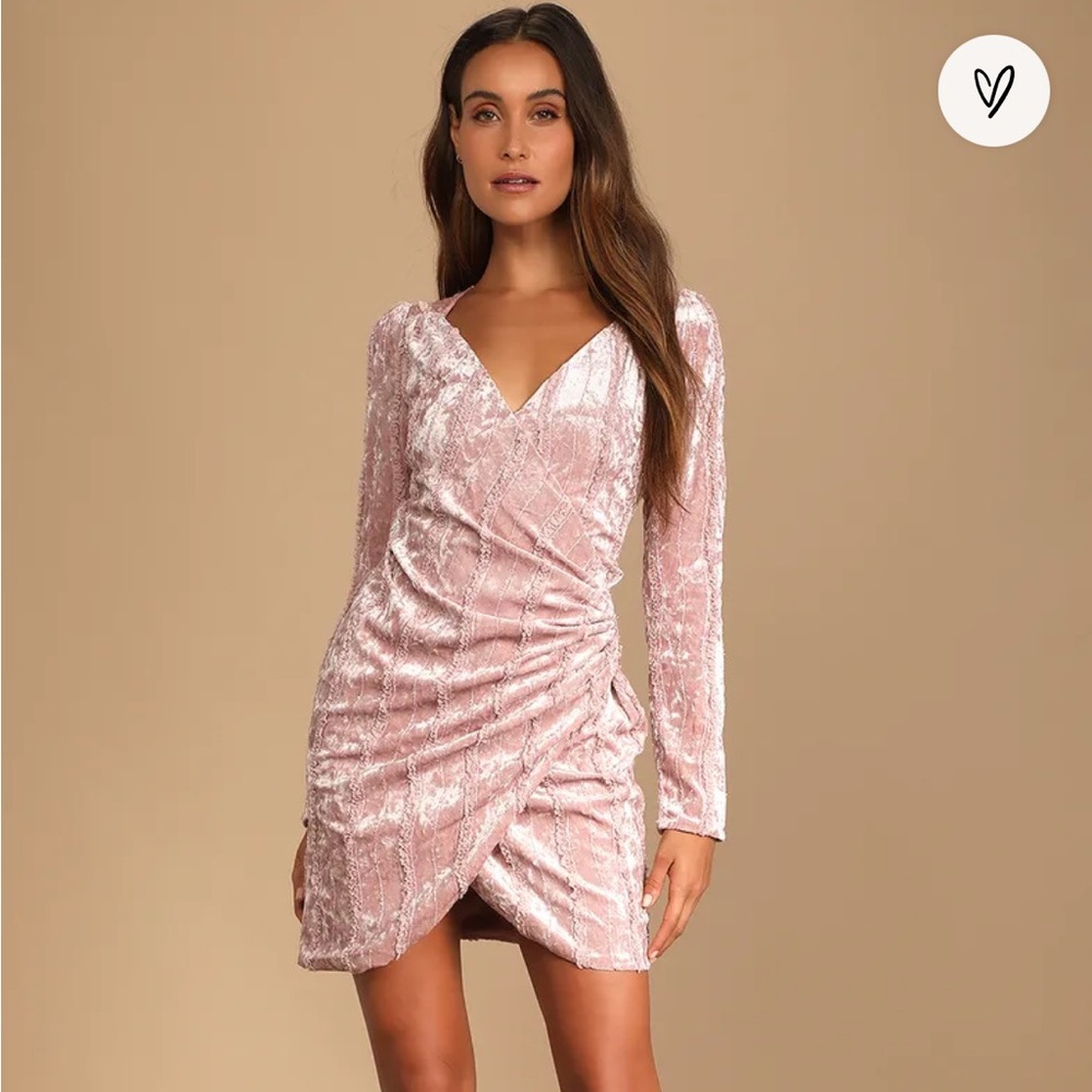 Lulu’s Celebrate It Dusty Mauve Velvet Embellished Tulip Mini Dress NWT